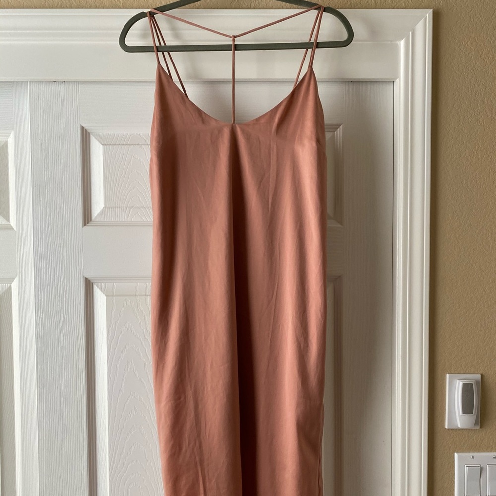 Leith T-Strap Faux Silk Slip Midi Dress